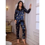 Pijama dama satin blue animal print